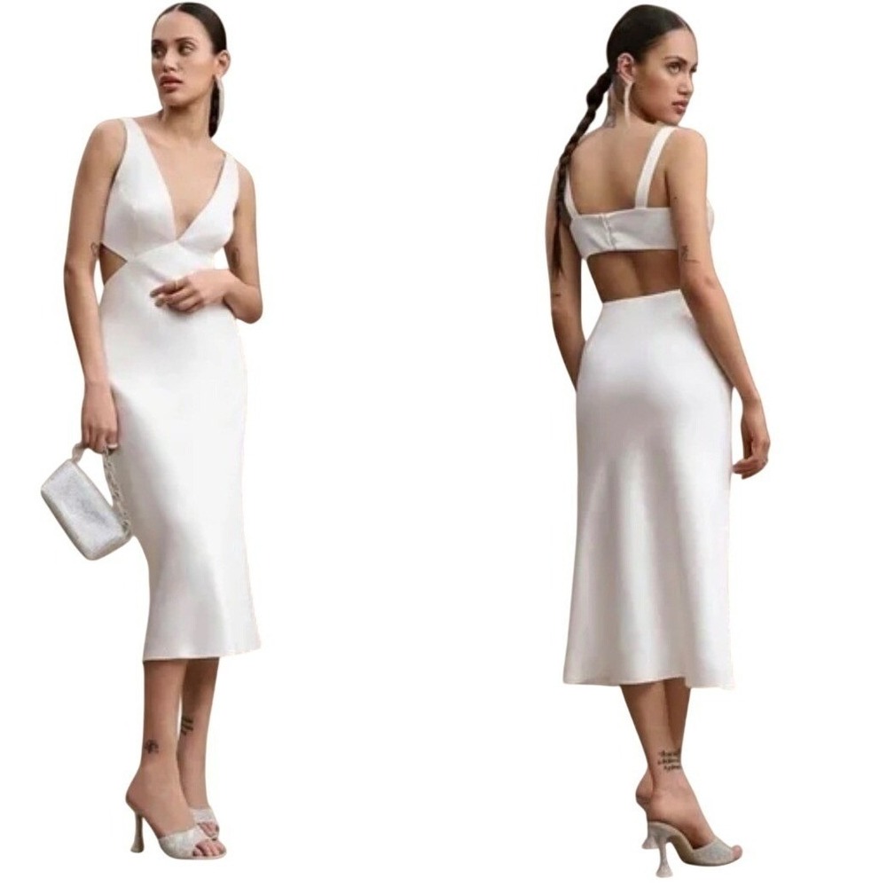Sachin & Babi Women Sierra‎ V-Neck Cutout Satin Midi Dress size 4 Bridal Shower